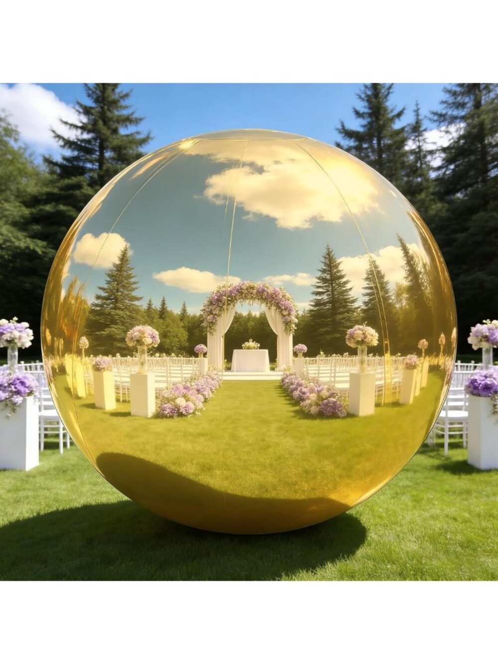 Shiny Gold Inflatable Mirror Ball 39.4" - Reusable Reflective Party Decor
